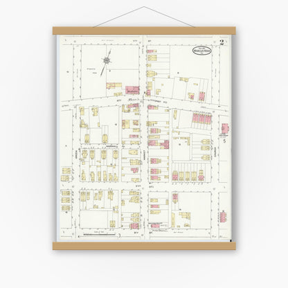 Old map wall art mockup — magnetic wood frame on white wall — Sanborn Fire Insurance Map from Marcus Hook, Chester County, Pennsylvania (1912), Sheet #0002