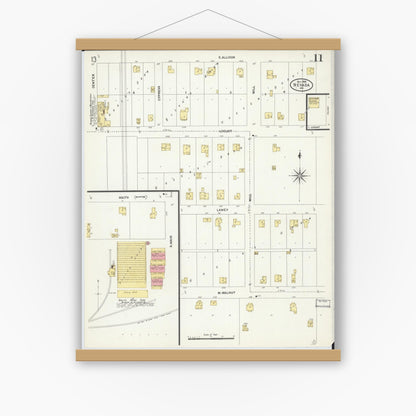 Old map wall art mockup — magnetic wood frame on white wall — Sanborn Fire Insurance Map from Nevada, Vernon County, Missouri (1906), Sheet #0011