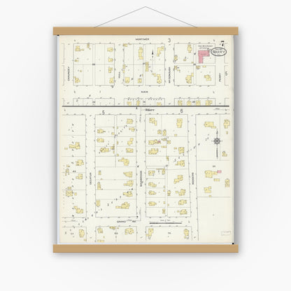 Old map wall art mockup — magnetic wood frame on white wall — Sanborn Fire Insurance Map from Barry, Pike County, Illinois (1913), Sheet #0007