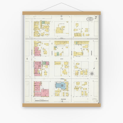 Old map wall art mockup — magnetic wood frame on white wall — Sanborn Fire Insurance Map from Tampa, Hillsborough County, Florida (1899), Sheet #0007