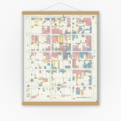 Old map wall art mockup — magnetic wood frame on white wall — Sanborn Fire Insurance Map from Laredo, Webb County, Texas (1905), Sheet #0007