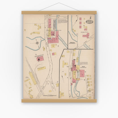 Old map wall art mockup — magnetic wood frame on white wall — Sanborn Fire Insurance Map from Northboro, Worcester County, Massachusetts (1921), Sheet #0004