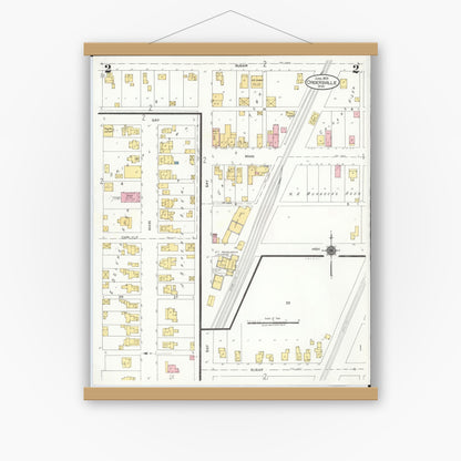 Old map wall art mockup — magnetic wood frame on white wall — Sanborn Fire Insurance Map from Cridersville, Auglaize County, Ohio (1923), Sheet #0002