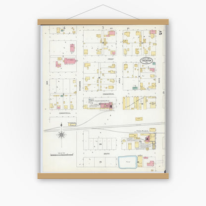 Old map wall art mockup — magnetic wood frame on white wall — Sanborn Fire Insurance Map from Trenton, Clinton County, Illinois (1906), Sheet #0005