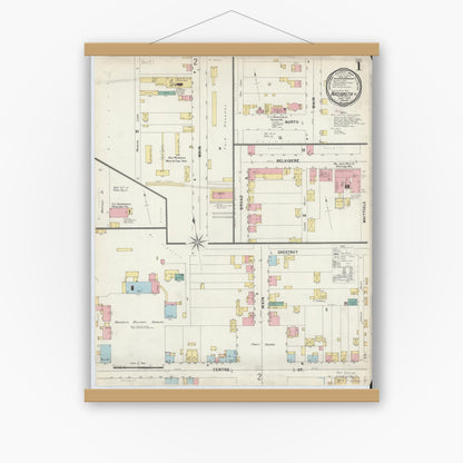 Old map wall art mockup — magnetic wood frame on white wall — Sanborn Fire Insurance Map from Nazareth, Northampton County, Pennsylvania (1897) - Complete Map Set