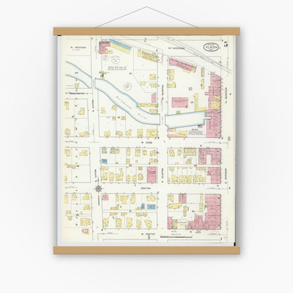 Old map wall art mockup — magnetic wood frame on white wall — Sanborn Fire Insurance Map from Albion, Calhoun County, Michigan (1913), Sheet #0005