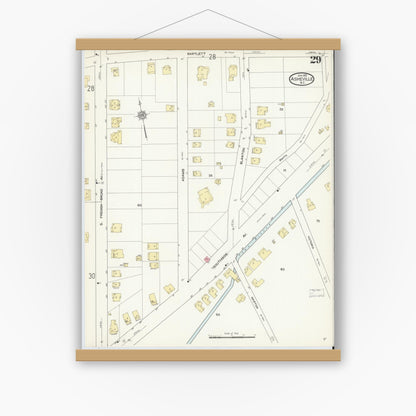 Old map wall art mockup — magnetic wood frame on white wall — Sanborn Fire Insurance Map from Asheville, Buncombe County, North Carolina (1913), Sheet #0029