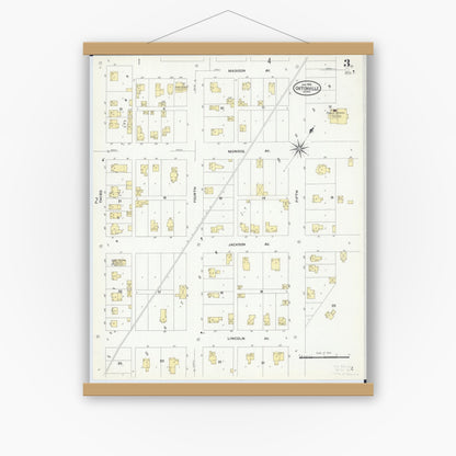 Old map wall art mockup — magnetic wood frame on white wall — Sanborn Fire Insurance Map from Ortonville, Big Stone County, Minnesota (1909), Sheet #0003