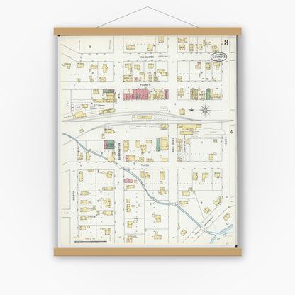 Old map wall art mockup — magnetic wood frame on white wall — Sanborn Fire Insurance Map from Dundee, Kane County, Illinois (1898), Sheet #0003