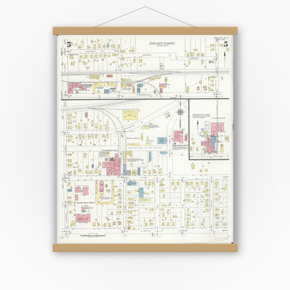 Old map wall art mockup — magnetic wood frame on white wall — Sanborn Fire Insurance Map from Zeeland, Ottawa County, Michigan (1934), Sheet #0005