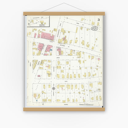 Old map wall art mockup — magnetic wood frame on white wall — Sanborn Fire Insurance Map from Wayne, Wayne County, Michigan (1912), Sheet #0003