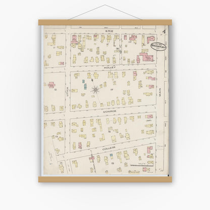 Old map wall art mockup — magnetic wood frame on white wall — Sanborn Fire Insurance Map from Brockport, Monroe County, New York (1885), Sheet #0004