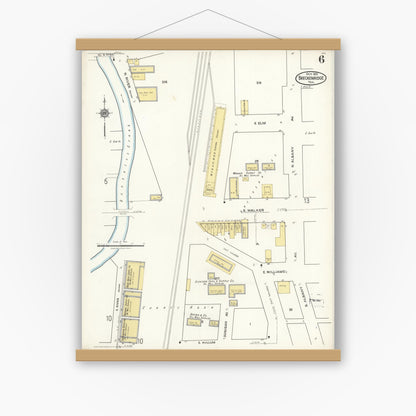 Old map wall art mockup — magnetic wood frame on white wall — Sanborn Fire Insurance Map from Breckenridge, Stephens County, Texas (1921), Sheet #0006