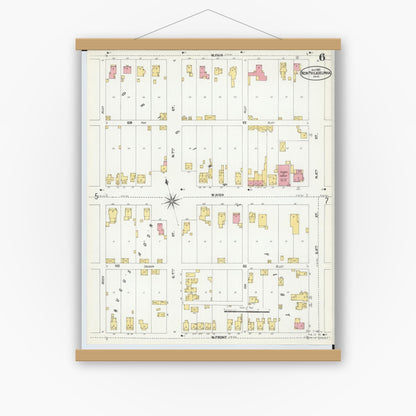 Old map wall art mockup — magnetic wood frame on white wall — Sanborn Fire Insurance Map from New Philadelphia, Tuscarawas County, Ohio (1901), Sheet #0006