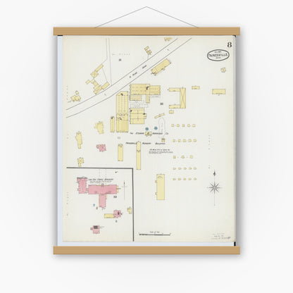 Old map wall art mockup — magnetic wood frame on white wall — Sanborn Fire Insurance Map from Painesville, Lake County, Ohio (1892), Sheet #0008