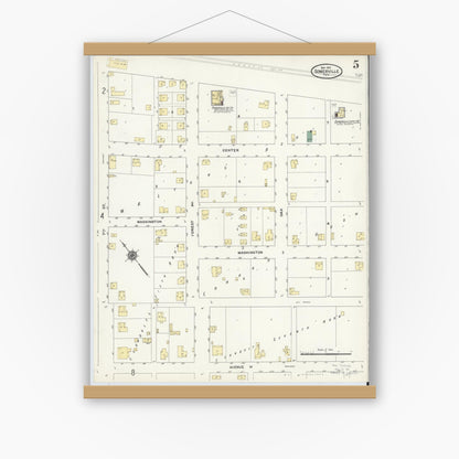 Old map wall art mockup — magnetic wood frame on white wall — Sanborn Fire Insurance Map from Somerville, Burleson County, Texas (1910), Sheet #0005