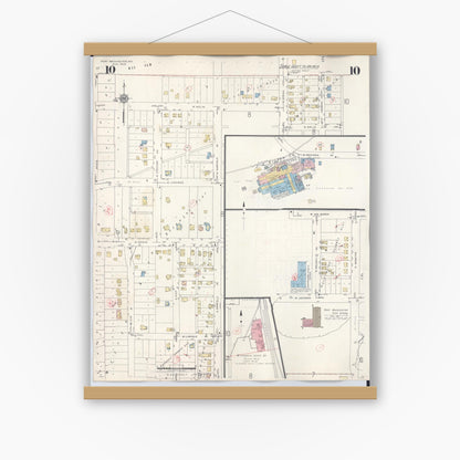 Old map wall art mockup — magnetic wood frame on white wall — Sanborn Fire Insurance Map from Port Washington, Ozaukee County, Wisconsin (1949), Sheet #0010