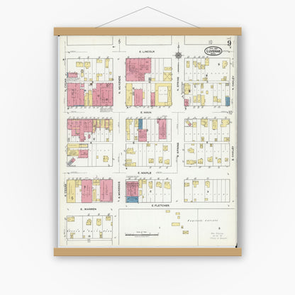 Old map wall art mockup — magnetic wood frame on white wall — Sanborn Fire Insurance Map from Luverne, Rock County, Minnesota (1921), Sheet #0009