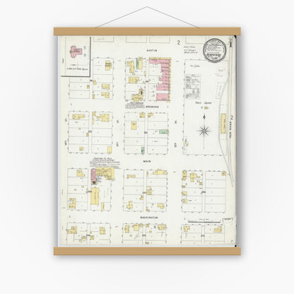 Old map wall art mockup — magnetic wood frame on white wall — Sanborn Fire Insurance Map from Hempstead, Waller County, Texas (1896) - Complete Map Set