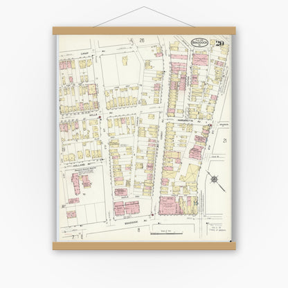 Old map wall art mockup — magnetic wood frame on white wall — Sanborn Fire Insurance Map from Braddock, Allegheny County, Pennsylvania (1914), Sheet #0020