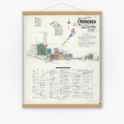 Old map wall art mockup — magnetic wood frame on white wall — Sanborn Fire Insurance Map from Hancock, Houghton County, Michigan (1917) - Complete Map Set