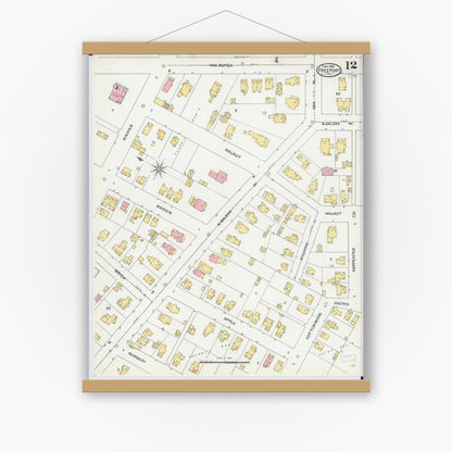 Old map wall art mockup — magnetic wood frame on white wall — Sanborn Fire Insurance Map from Freeport, Stephenson County, Illinois (1904), Sheet #0012