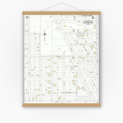 Old map wall art mockup — magnetic wood frame on white wall — Sanborn Fire Insurance Map from Lankershim, Los Angeles County, California (1927), Sheet #0002