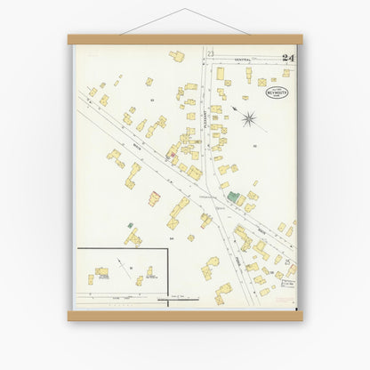 Old map wall art mockup — magnetic wood frame on white wall — Sanborn Fire Insurance Map from Weymouth, Norfolk County, Massachusetts (1904), Sheet #0024