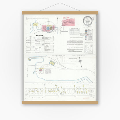 Old map wall art mockup — magnetic wood frame on white wall — Sanborn Fire Insurance Map from Tower, Saint Louis County, Minnesota (1937) - Complete Map Set