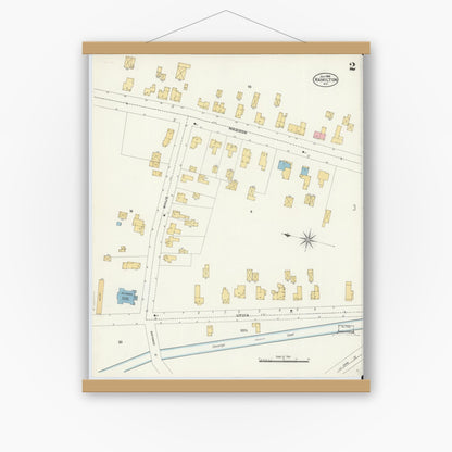Old map wall art mockup — magnetic wood frame on white wall — Sanborn Fire Insurance Map from Hamilton, Madison County, New York (1906), Sheet #0002