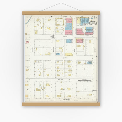 Old map wall art mockup — magnetic wood frame on white wall — Sanborn Fire Insurance Map from Henrietta, Clay County, Texas (1896), Sheet #0003