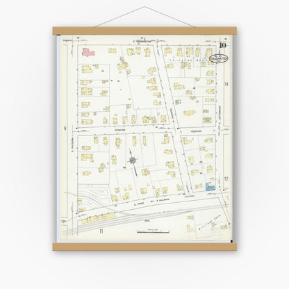 Old map wall art mockup — magnetic wood frame on white wall — Sanborn Fire Insurance Map from Coldwater, Branch County, Michigan (1914), Sheet #0010