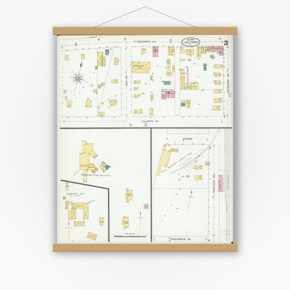 Old map wall art mockup — magnetic wood frame on white wall — Sanborn Fire Insurance Map from Lake Forest, Lake County, Illinois (1904), Sheet #0003