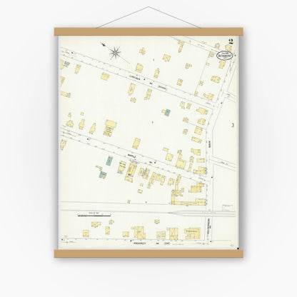 Old map wall art mockup — magnetic wood frame on white wall — Sanborn Fire Insurance Map from Altamont, Albany County, New York (1909), Sheet #0002
