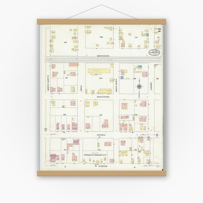 Old map wall art mockup — magnetic wood frame on white wall — Sanborn Fire Insurance Map from Laredo, Webb County, Texas (1909), Sheet #0002