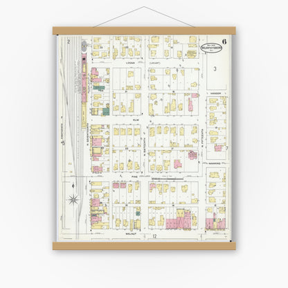Old map wall art mockup — magnetic wood frame on white wall — Sanborn Fire Insurance Map from Murphysboro, Jackson County, Illinois (1909), Sheet #0006