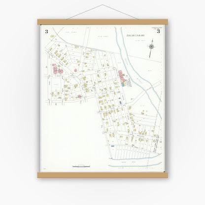 Old map wall art mockup — magnetic wood frame on white wall — Sanborn Fire Insurance Map from Monroeville, Huron County, Ohio (1939), Sheet #0003