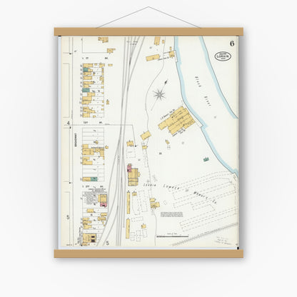 Old map wall art mockup — magnetic wood frame on white wall — Sanborn Fire Insurance Map from Lorain, Lorain County, Ohio (1900), Sheet #0006