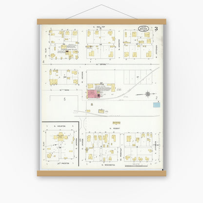Old map wall art mockup — magnetic wood frame on white wall — Sanborn Fire Insurance Map from Bryan, Brazos County, Texas (1912), Sheet #0003
