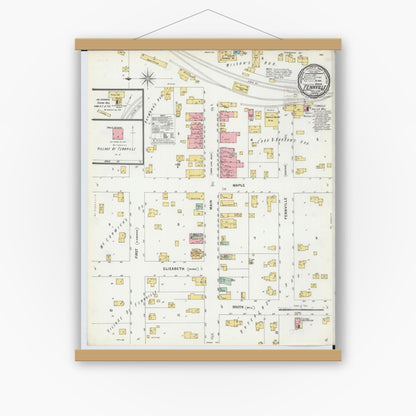 Old map wall art mockup — magnetic wood frame on white wall — Sanborn Fire Insurance Map from Fennville, Allegan County, Michigan (1899), Sheet #0001