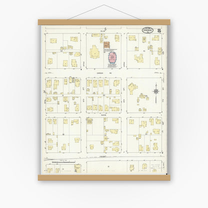 Old map wall art mockup — magnetic wood frame on white wall — Sanborn Fire Insurance Map from Orange, Orange County, Texas (1914), Sheet #0008