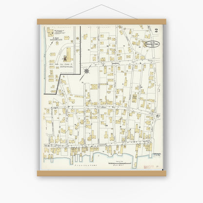 Old map wall art mockup — magnetic wood frame on white wall — Sanborn Fire Insurance Map from Provincetown, Barnstable County, Massachusetts (1912), Sheet #0002