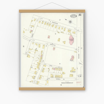 Old map wall art mockup — magnetic wood frame on white wall — Sanborn Fire Insurance Map from Tarrytown, Westchester County, New York (1909), Sheet #0015