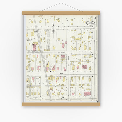 Old map wall art mockup — magnetic wood frame on white wall — Sanborn Fire Insurance Map from Tipp City, Miami County, Ohio (1898), Sheet #0003