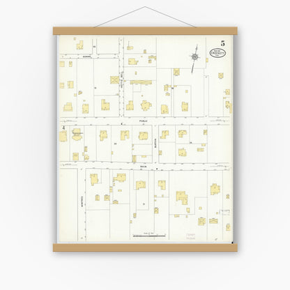 Old map wall art mockup — magnetic wood frame on white wall — Sanborn Fire Insurance Map from Crockett, Houston County, Texas (1912), Sheet #0005