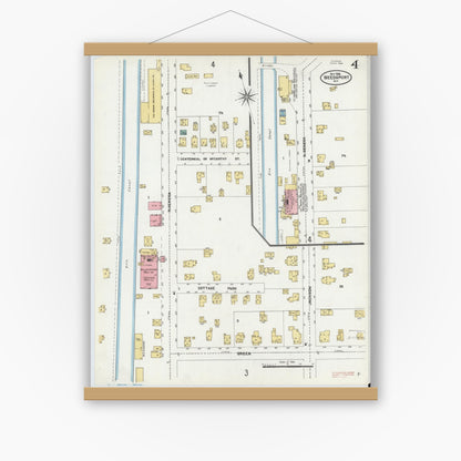 Old map wall art mockup — magnetic wood frame on white wall — Sanborn Fire Insurance Map from Weedsport, Cayuga County, New York (1906), Sheet #0004