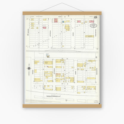 Old map wall art mockup — magnetic wood frame on white wall — Sanborn Fire Insurance Map from Gary, Lake County, Indiana (1911), Sheet #0015