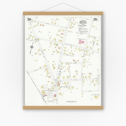 Old map wall art mockup — magnetic wood frame on white wall — Sanborn Fire Insurance Map from Monroe, Union County, North Carolina (1930), Sheet #0026