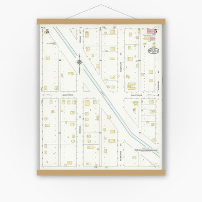 Old map wall art mockup — magnetic wood frame on white wall — Sanborn Fire Insurance Map from Weslaco, Hidalgo County, Texas (1925), Sheet #0005