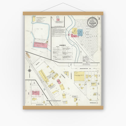 Old map wall art mockup — magnetic wood frame on white wall — Sanborn Fire Insurance Map from Kilbourn, Columbia County, Wisconsin (1909), Sheet #0001